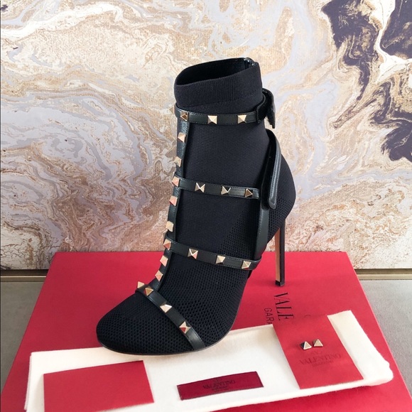 Valentino Body Tech Rockstud Knit Black Boots - Picture 3 of 7